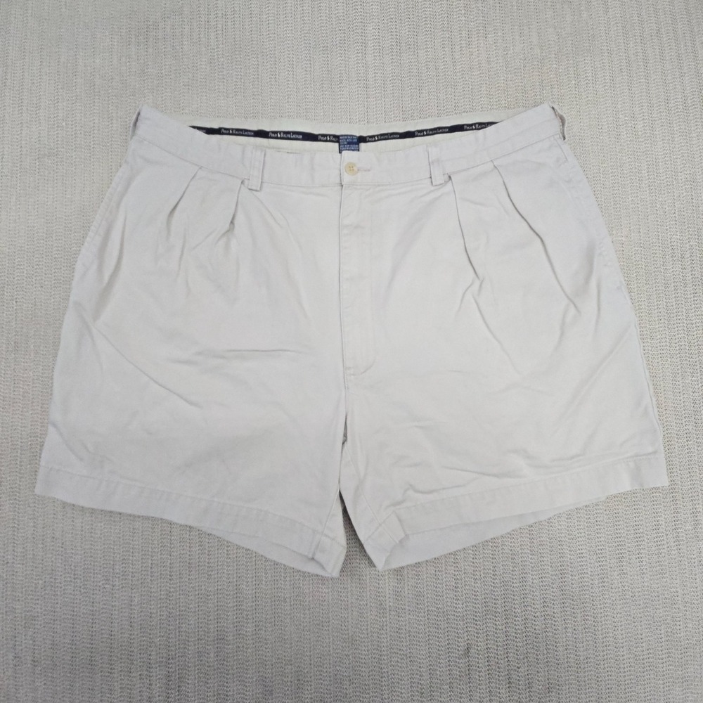 Polo Ralph Lauren Shorts Mens 40 Beige Cotton Chino 7 Inseam Pleated Casual